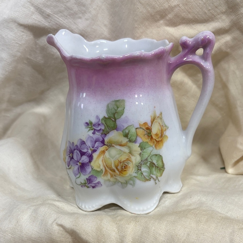 Porcelain Floral Pitcher Antique Rose hand painted